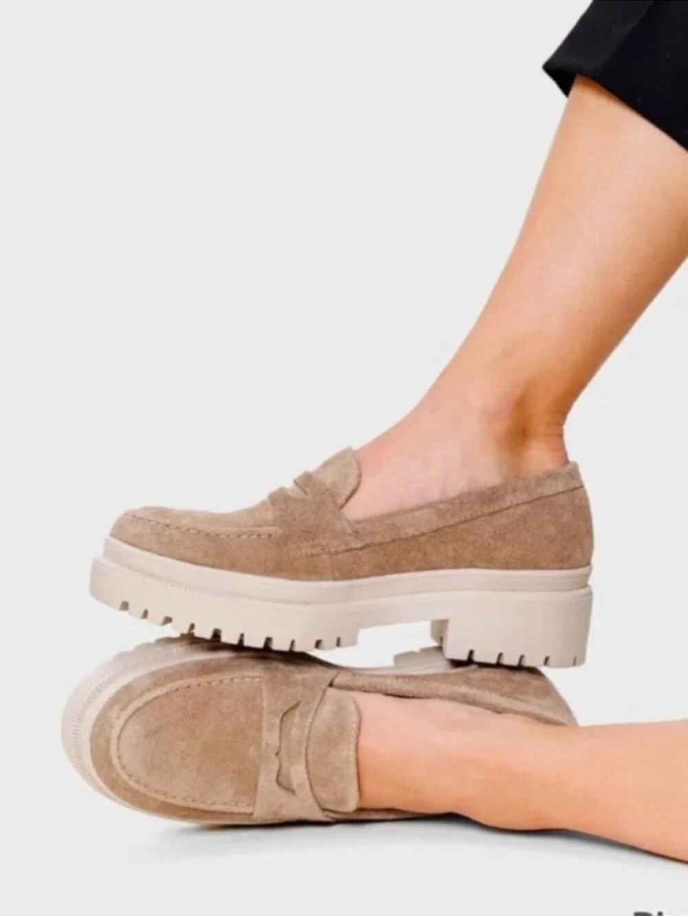 Patina Taupe Suede Lug Sole Penny Loafers